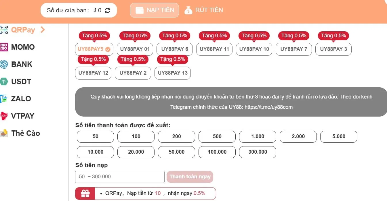 Nạp rút uy88